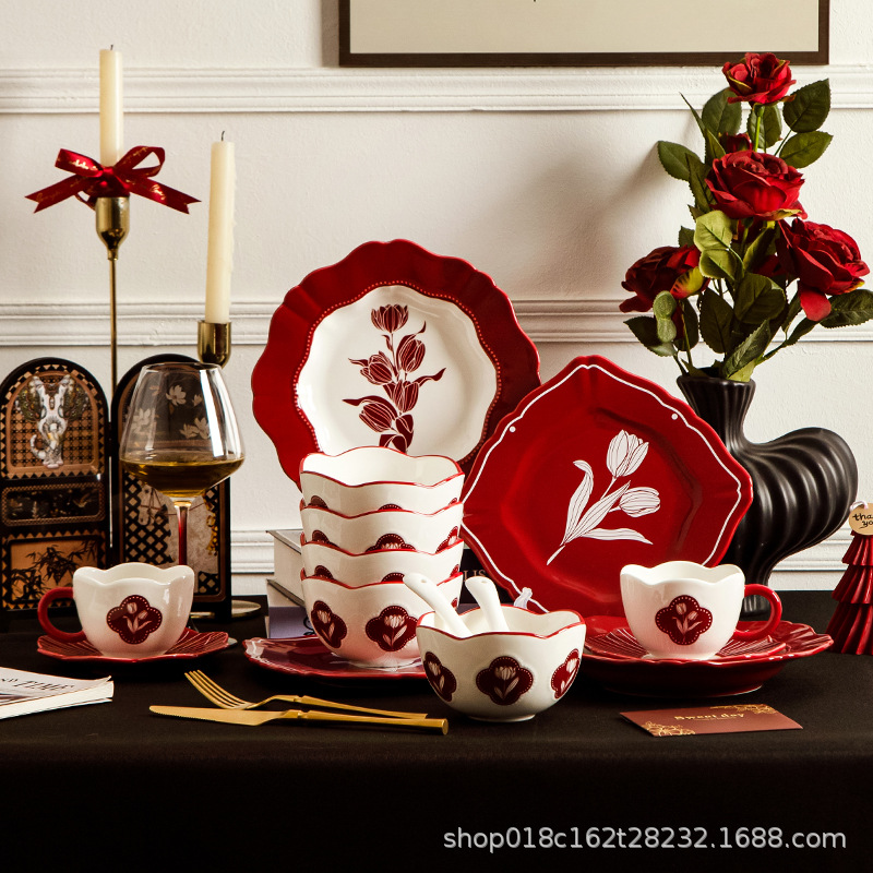 法式陶瓷碗盘套装家用碗碟餐具新婚订婚喜庆乔迁新居送礼伴手礼